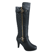 Women's Ladies Fashion High Heel Zip Round Toe Casual Dress Heel Boots Shoes (Black, 6)