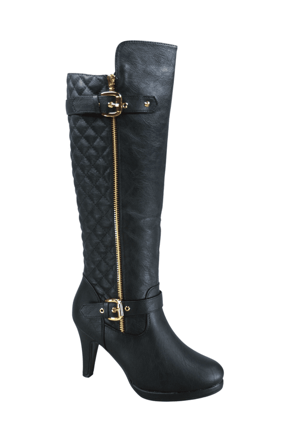 Women's Ladies Fashion High Heel Zip Round Toe Casual Dress Heel Boots Shoes (Black, 7)