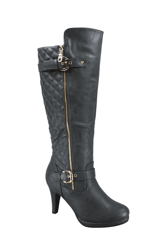 Women's Ladies Fashion High Heel Zip Round Toe Casual Dress Heel Boots Shoes (Gray, 7.5)