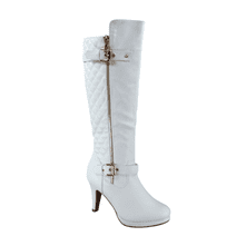 Women's Ladies Fashion High Heel Zip Round Toe Casual Dress Heel Boots Shoes (White, 8.5)