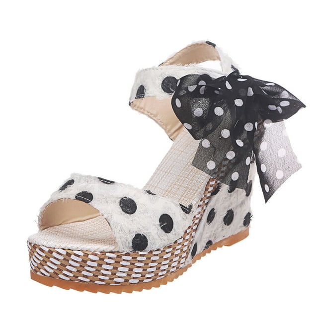 Women's Ladies Platform Wedges Heel Sandals Fashion Dot Laceup Shoes