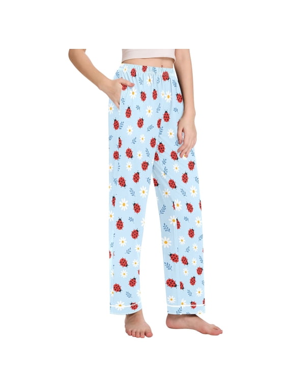 Women's Ladybugs Flowers Pajamas Pants Lounge Bottoms Pjs XX-Large