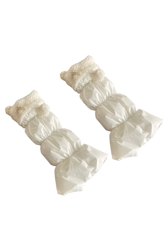 Women's Lamb Fleece Trim Padded Puffer Leg Warmers Thermal Quilted Boot Covers with Sweet Plush Balls for Cold Weather