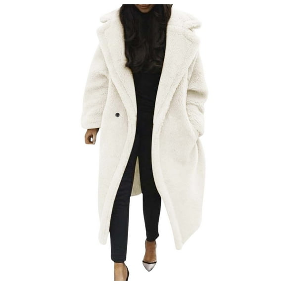 Women's Lamb Lined Jacket Long Shearling Coat With Oversized Pockets