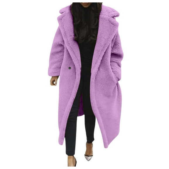 Women's Lamb Lined Jacket Long Shearling Coat With Oversized Pockets