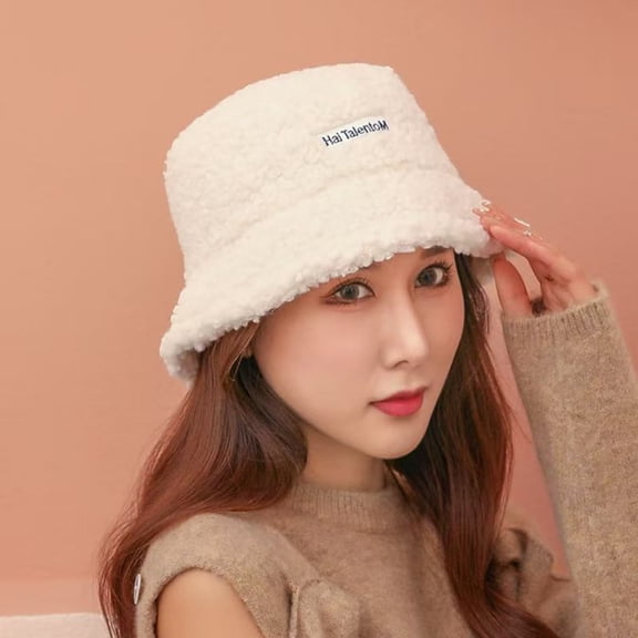 Women's Lamb Wool Fisherman Hat, Winter Warm Fleece Lined Fisherman Hat for Women, Outdoor Winter Hat for Women, Cold Weather Beanie Hat for Daily Wear and Street Style - Beige