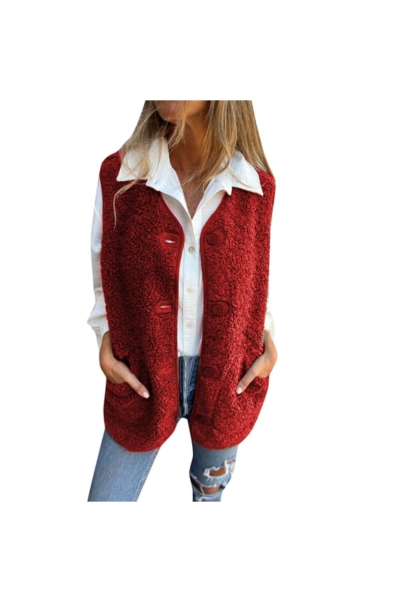 Women's Lambswool Vest Jacket Soft Stylish Button Front Outerwear Cozy Warm Layering Piece For Fall Winter Seasons