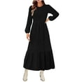 thumbnail image 1 of Women's Lantern Long Sleeve Ribbed Knit Sweater Dress Casual Crew Neck High Waisted Long Dresses A-Line Ruffle Hem Flowy Dresses, 1 of 6