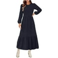 thumbnail image 1 of Women's Lantern Long Sleeve Ribbed Knit Sweater Dress Casual Crew Neck High Waisted Long Dresses A-Line Ruffle Hem Flowy Dresses, 1 of 6