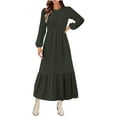 thumbnail image 1 of Women's Lantern Long Sleeve Ribbed Knit Sweater Dress Casual Crew Neck High Waisted Long Dresses A-Line Ruffle Hem Flowy Dresses, 1 of 6