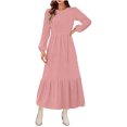 thumbnail image 1 of Women's Lantern Long Sleeve Ribbed Knit Sweater Dress Casual Crew Neck High Waisted Long Dresses A-Line Ruffle Hem Flowy Dresses, 1 of 6