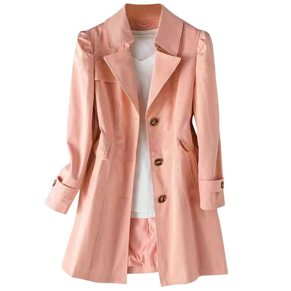 Women's Lapel Button Down Trench Coat Casual Long Sleeve Pockets Jackets Coat Classic Belted Overcoat