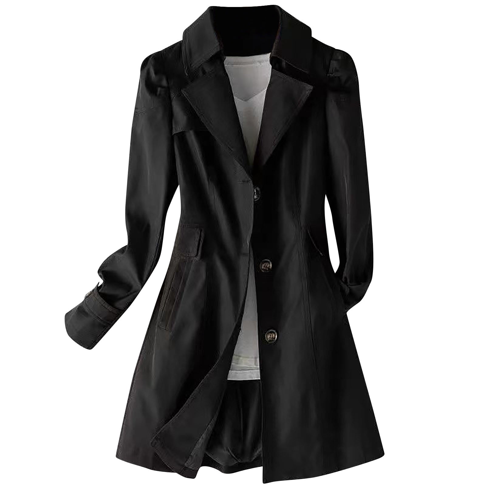 Women's Lapel Button Down Trench Coat Casual Long Sleeve Pockets Jackets Coat Classic Belted Overcoat