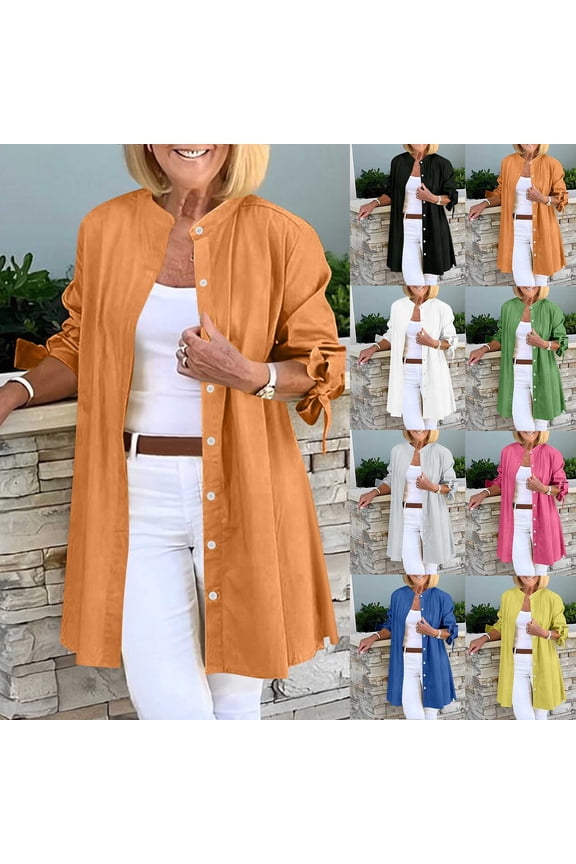 Women's Lapel Button Up Long Sleeve Shirt Blouse Top, Solid Color Business Casual Office Work Shirt, Elegant Professional Formal Attire for Women | CSEONE,Navy XL