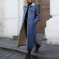 thumbnail image 1 of Women's Lapel Button Up Sherpa Fleece Lined Long Overcoat Denim Jacket, 1 of 5