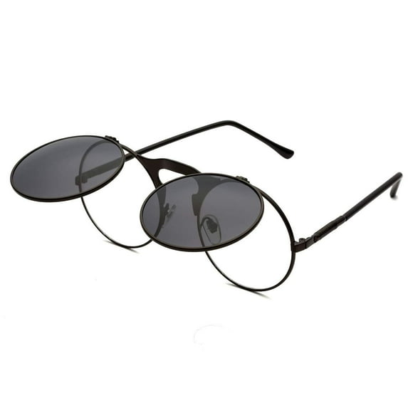 Round Retro Sunglasses Steampunk Sunglasses Flip Up Sunglasses for Men Women,Black+black