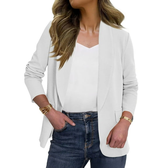 Women's Lapel Collar Blazer Business Casual Long Sleeve Open Front Work Office Suit Jacket Blazer Fall Lightweight Coat S-2XL