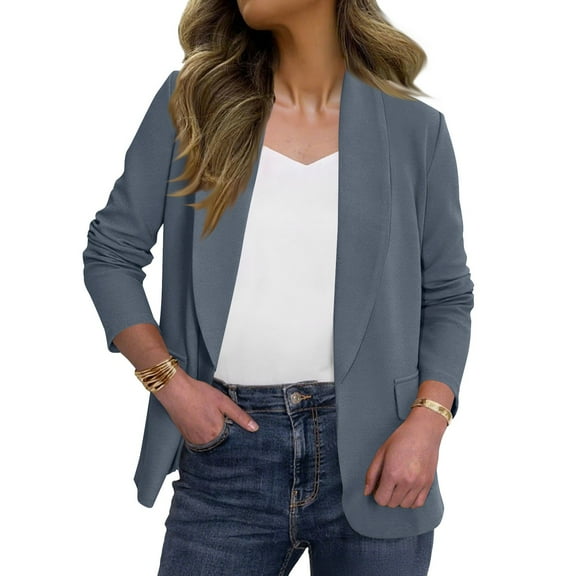Women's Lapel Collar Blazer Business Casual Long Sleeve Open Front Work Office Suit Jacket Blazer Fall Lightweight Coat S-2XL