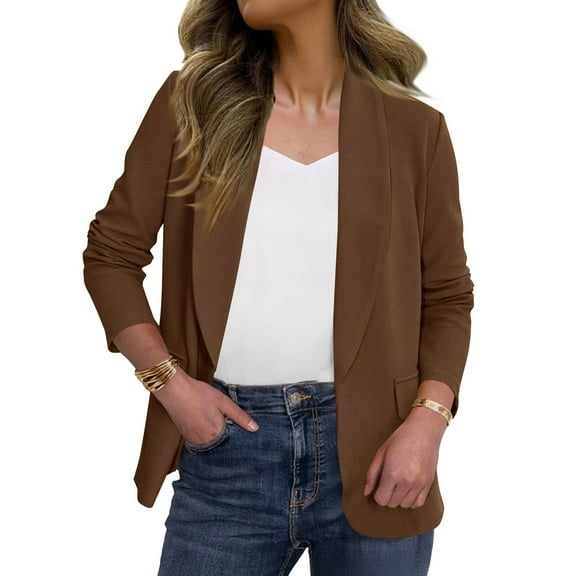 Women's Lapel Collar Blazer Business Casual Long Sleeve Open Front Work Office Suit Jacket Blazer Fall Lightweight Coat S-2XL