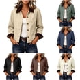 thumbnail image 1 of Women's Lapel Collar Corduroy Jacket Long Sleeve Button‑Front Casual Shacket Coat with Pockets, Loose Fit Fall Winter Outerwear Top for Daily Wear Navy-A, 1 of 9