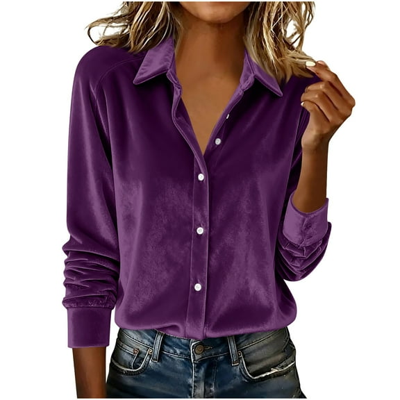 Women’s Lapel Collar Shirt, Corduroy Button Long Sleeve Blouses, Fall Fashion Work Tops with Pockets