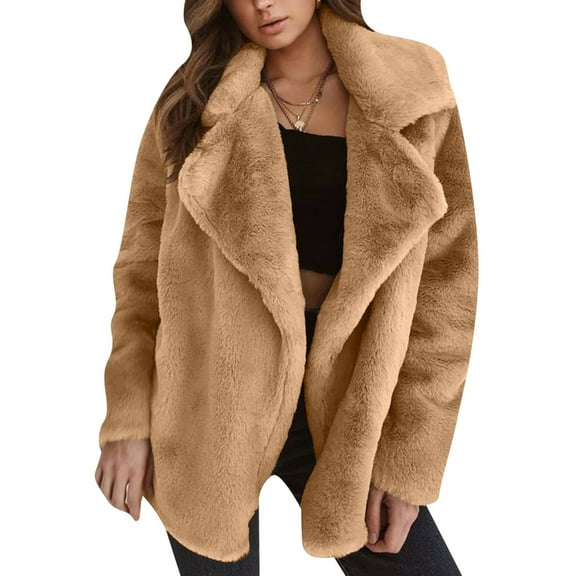 Women's Lapel Faux Fur Front Open Mid-Length Cardigan Coat Casual Warm Winter Coat
