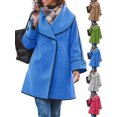 thumbnail image 1 of Women's Lapel Pea Coats Long Sleeve Button Down Casual Work Fall Winter Loose Woolen Coats, 1 of 7