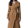 thumbnail image 1 of Women's Lapel Pea Trench Coat Long Jacket Open Front Belted Overcoat with Belt, 1 of 6