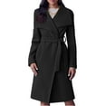 thumbnail image 1 of Women's Lapel Pea Trench Coat Long Jacket Open Front Belted Overcoat with Belt, 1 of 4