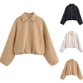 thumbnail image 1 of Women's Lapel Pocket Zipper Hooded Jacket Long Sleeve Solid Color Casual Outerwear Coat Blazer Fashionable Fall Winter Windbreaker | CSEONE,Beige L, 1 of 8