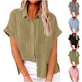 thumbnail image 1 of Women's Lapel Short Sleeve Pleated Casual Shirt Blouse Top, Solid Color Button Down Office Workwear, Business Casual Elegant Tunic for Women | CSEONE,Army Green XL, 1 of 8