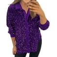 thumbnail image 1 of Women's Lapel Single Sparkly Shirt Sequin Button Front Shirt Long Sleeve Glitter Sequin Blouse Tops, 1 of 3