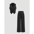 thumbnail image 1 of Women's Lapel Sleeveless Vest & High Waist Wide Leg Pants Casual 2 Piece Outfit Set, 1 of 6
