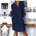 thumbnail image 1 of Women's Lapel Solid Color Buttoned Cotton and Linen Long Sleeve Long Dress, 1 of 1