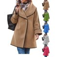 thumbnail image 1 of Women's Lapel Wool Blend Pea Coats Long Sleeve Button Down Casual Work Fall Winter Loose Woolen Coats, 1 of 7