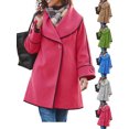 thumbnail image 1 of Women's Lapel Wool Blend Pea Coats Long Sleeve Button Down Casual Work Fall Winter Loose Woolen Coats, 1 of 7