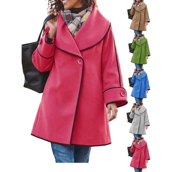 Women's Lapel Wool Blend Pea Coats Long Sleeve Button Down Casual Work Fall Winter Loose Woolen Coats