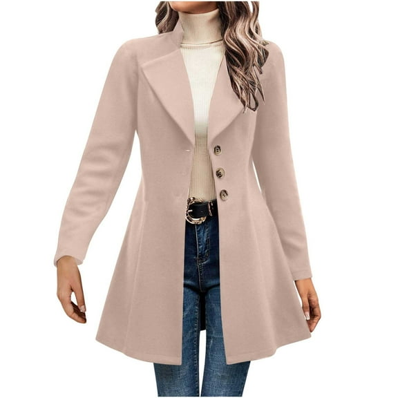 Women's Lapel Wool Blend Wrap Coat Long Sleeve Button Down Cotton Jackets Casual Cotton Lightweight Tunic Tops Outwear (L, Khaki)