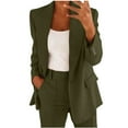 thumbnail image 1 of Women's Lapels Two Piece Suit Set - Long Sleeve Button Jacket & Pants, Formal Business Attire, Slim Loose Fit, Solid Color, 1 of 4
