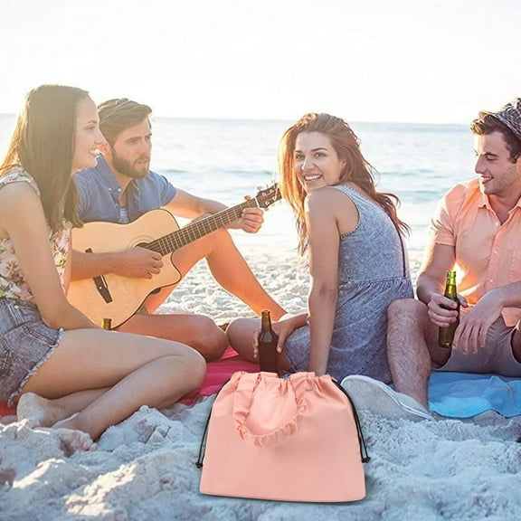 Women's Large Beach Tote Bag, 32x41x7cm, PINK/Purple/Green, Sandproof Waterproof, Zipper, Dry Wet Separation, Foldable, for Pool Vacation