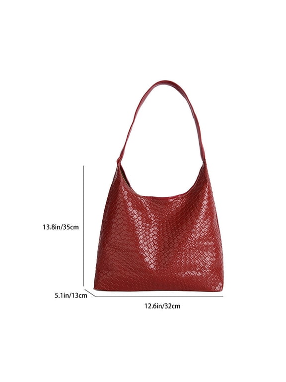 Women's Large Braided PU Tote Bag, Soft Magnetic Work Shoulder Handbag with Zip Pocket