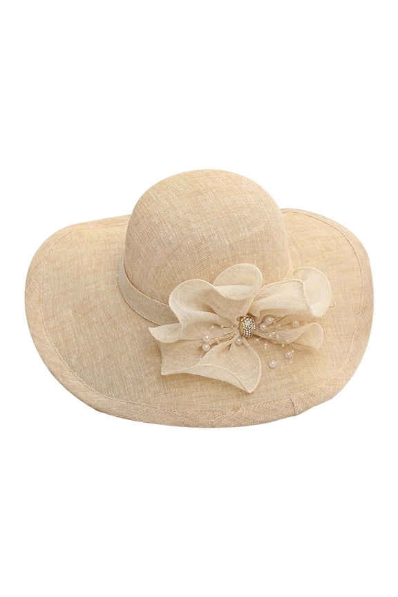 Women's Large Brim Sun Hat Summer Floral Rhinestone Beach Hat Adjustable Korean Style Straw Hat Sombrero Impermeable One Size