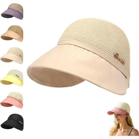 Women's Large Brim Sunscreen Hat, Summer UPF 50+ UV Adjustable Wide Brim Spliced Breathable Sun Hat, Straw Hat for Beach