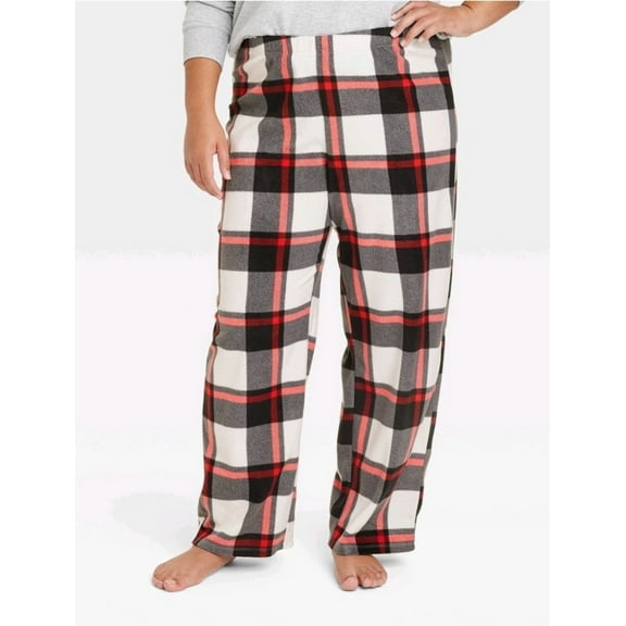 Women's Large Buffalo Plaid Microfleece Pajama Pants, Red, Black and White, Christmas, Family Mix and Match.
