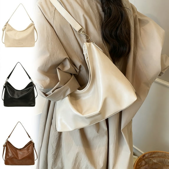 Women's Large Capacity Faux Leather Shoulder Bag | Crossbody Purse White Brown Coffee | Adjustable Strap Multi-Compartment Design | 12.2"x9.45"x4.33" Lightweight Everyday Handbag