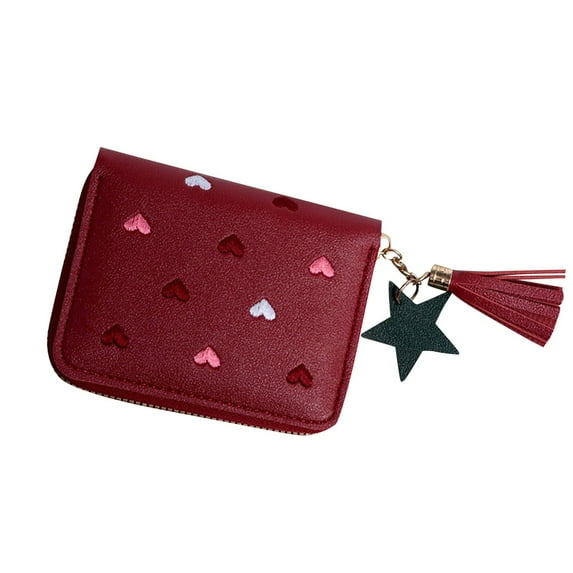 Women's Large Capacity Heart Shaped PU Leather Cosmetic Bag Foldable Functional Wallet Card Purse Organizer