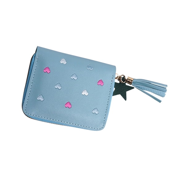 Women's Large Capacity Heart Shaped PU Leather Cosmetic Bag Foldable Functional Wallet Card Purse Organizer