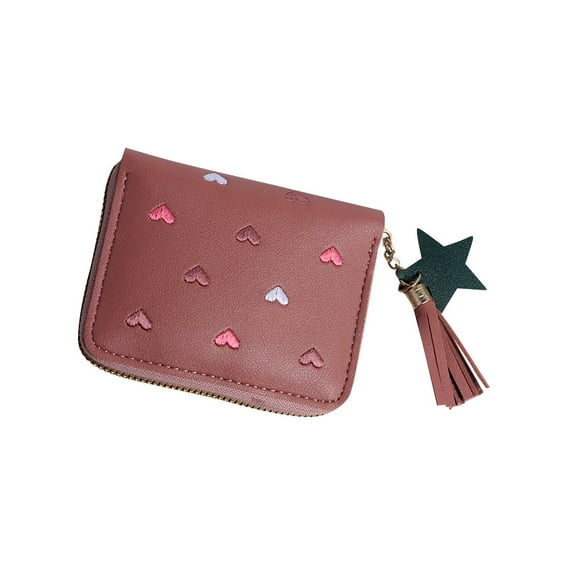 Women's Large Capacity Heart Shaped PU Leather Cosmetic Bag Foldable Functional Wallet Card Purse Organizer