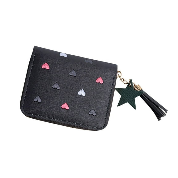 Women's Large Capacity Heart Shaped PU Leather Cosmetic Bag Foldable Functional Wallet Card Purse Organizer