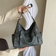 thumbnail image 1 of Women's Large Capacity Leather Tote Bag - 12x9.2x4.3in Crossbody Shoulder Bag, Soft Genuine Leather, Zippered Pockets, Adjustable Strap, Khaki/White/Green, Work Commute Travel Purse, 1 of 6